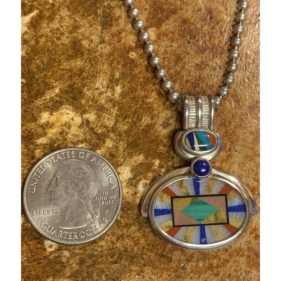 Whitney Kelly Sterling Silver and Multi Color Pendant on Sterling Ball Chain - Picture 8 of 10